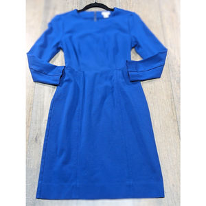 J Crew Dress Womens 0 Blue Long Sleeve Pencil Midi Stretch Zip Casual